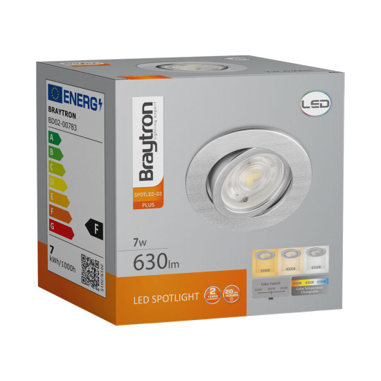 BRAYTRON 7W integrált LED-es spot lámpa CCT 3IN1 EZÜST 630Lm