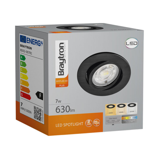 BRAYTRON 7W integrált LED-es spot lámpa CCT 3IN1 FEKETE 630Lm