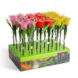 LED-es szolár tulipánlámpa - sárga / piros / rózsaszín - 31 cm - 12 db / kínáló