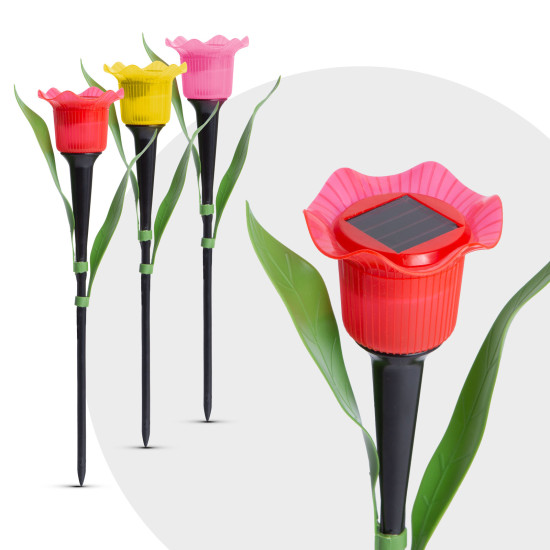 LED-es szolár tulipánlámpa - sárga / piros / rózsaszín - 31 cm - 12 db / kínáló