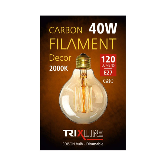Trixline 40W E27 2700K Carbon Decor izzó (G80-SC17) Dimmable