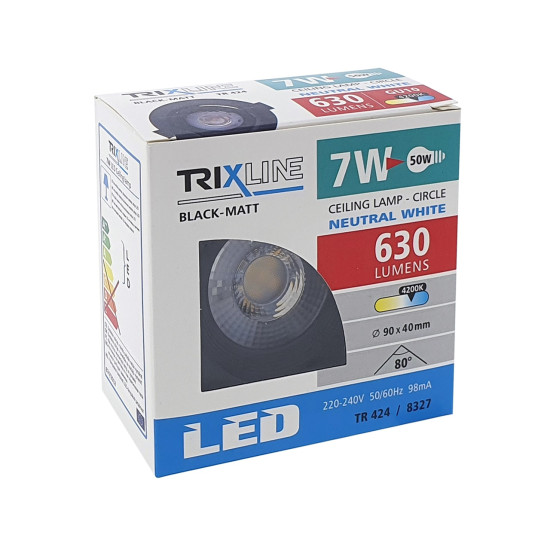 Trixline TR 424 7W beépíthető spot lámpa MATT fekete forgatható 4200K